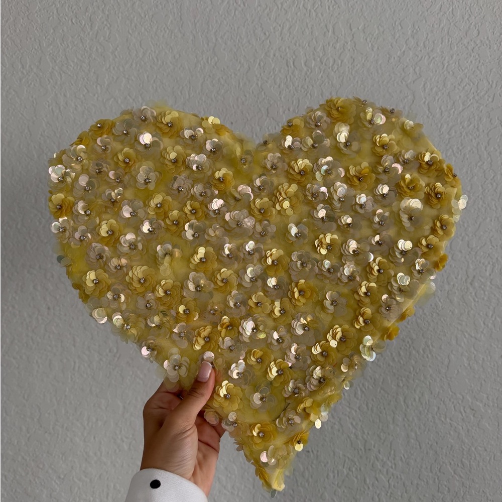 Heart-Shaped Yellow Sequin Flower Wall Art Piece